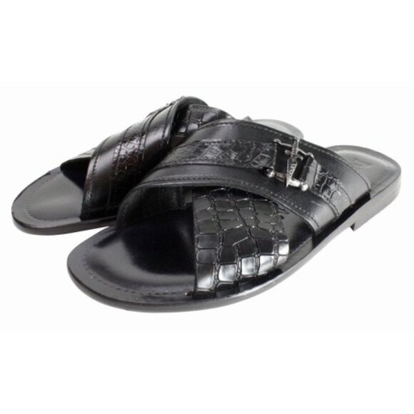 Elhadji Men’s Leather Black Italian Sandals Shoes main image 7
